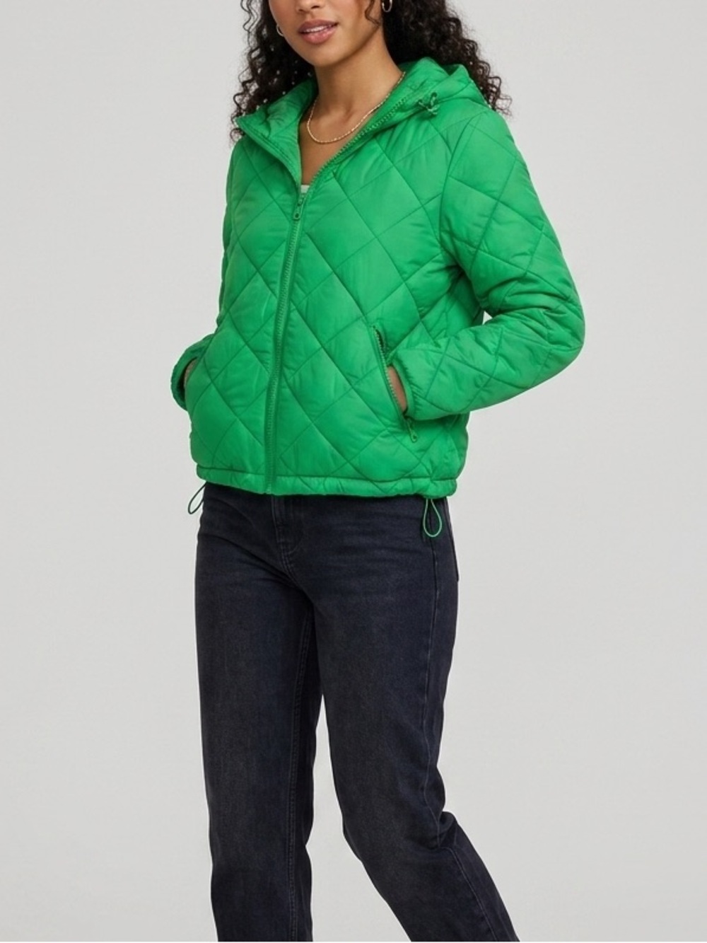 Zara Women’s Size M US Long Sleeves Hooded Quilted Short Jacket Green